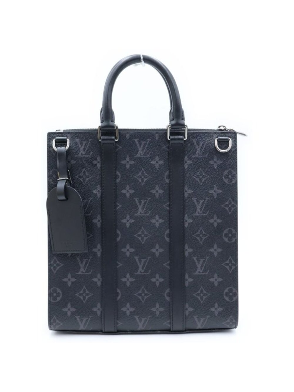 Louis Vuitton Monogram Eclipse Sac Plat Cross Hand Tote 2-Way Shoulder Bag Black